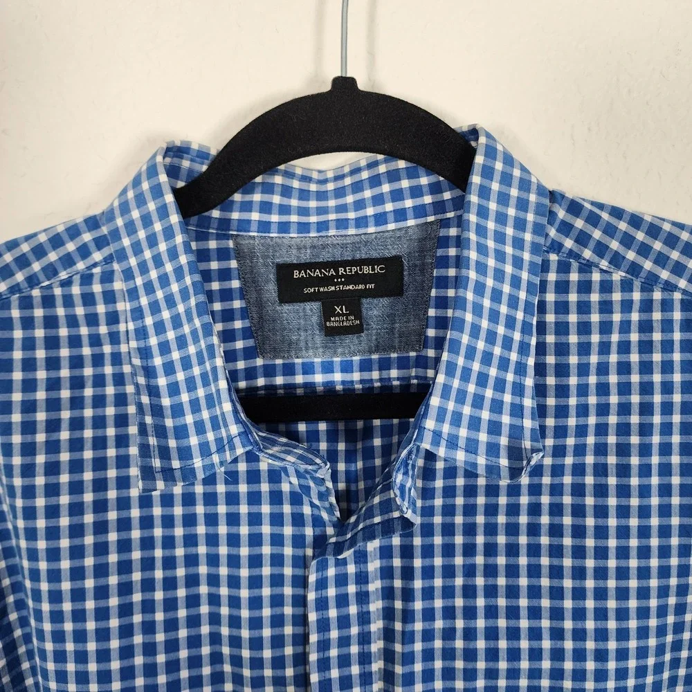 Banana Republic Mens Blue Plaid Regular Fit Long Sleeve Button Up Shirt XL